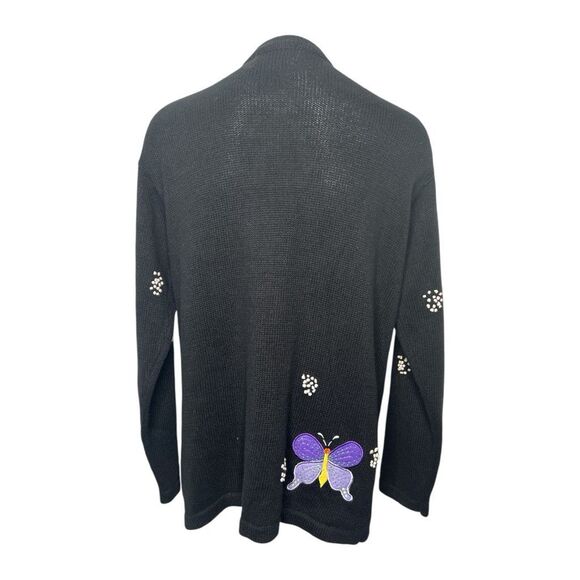 Quacker Factory Black Butterfly Button Down Cardigan Sz Medium Grannycore - Picture 2 of 7